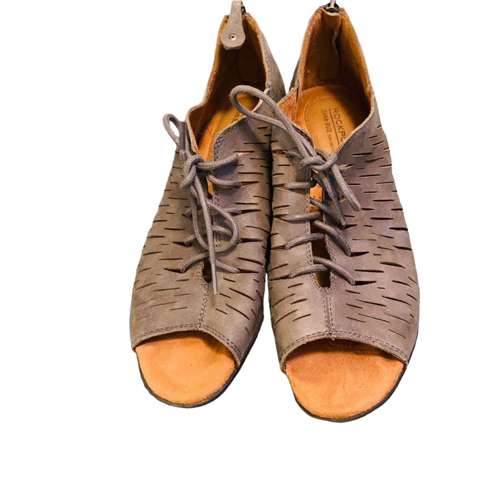 ROCKPORT COBB HILL Gray Perforated Peep Toe Lace Up Booties - Picture 4 of 7